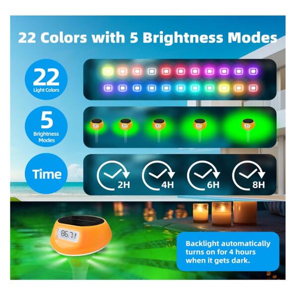 Pool Thermometer Floating Easy Read, Solar Digital Led Light and Backlit Display - Picture 4 of 6